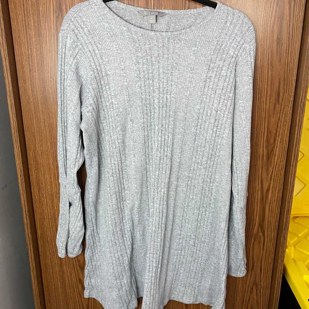 Falls Creek Oversized Ribbed Long Sleeve Top Women 1X Grey Stretch Knit